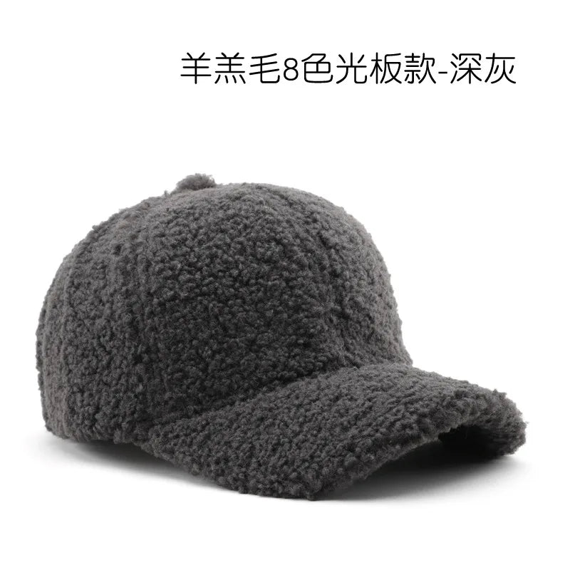 Autumn Winter Baseball Cap Women Artificial Lamb Wool Hats Keep Warm Cap Plush Baseball Caps Spring Baseball Cap Solid Sunshade