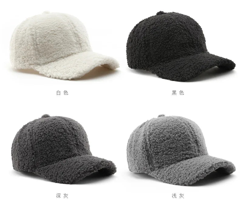 Autumn Winter Baseball Cap Women Artificial Lamb Wool Hats Keep Warm Cap Plush Baseball Caps Spring Baseball Cap Solid Sunshade