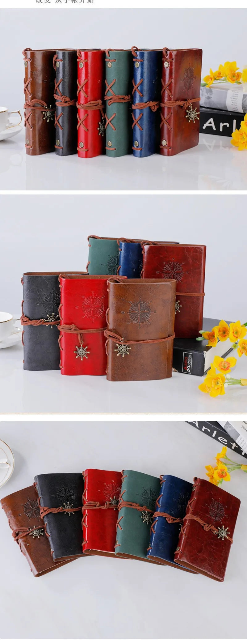 Retro Notebook for Kids Adult Traveler Diary PU Leather Soft Cover Replaceable Kraft Paper Inner 14x10cm Notebooks & Notepads