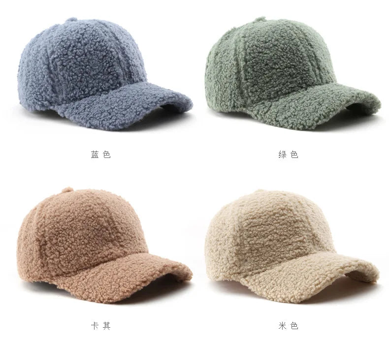 Autumn Winter Baseball Cap Women Artificial Lamb Wool Hats Keep Warm Cap Plush Baseball Caps Spring Baseball Cap Solid Sunshade